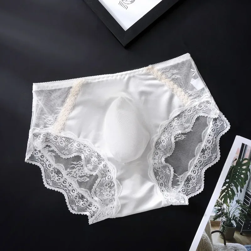 Large Size Women Panties for Men Soft Lace Satin Silky Briefs Mid Rise Bulge Pouch Underpant Sweet Sissy Crossdresser Underwear — image 9