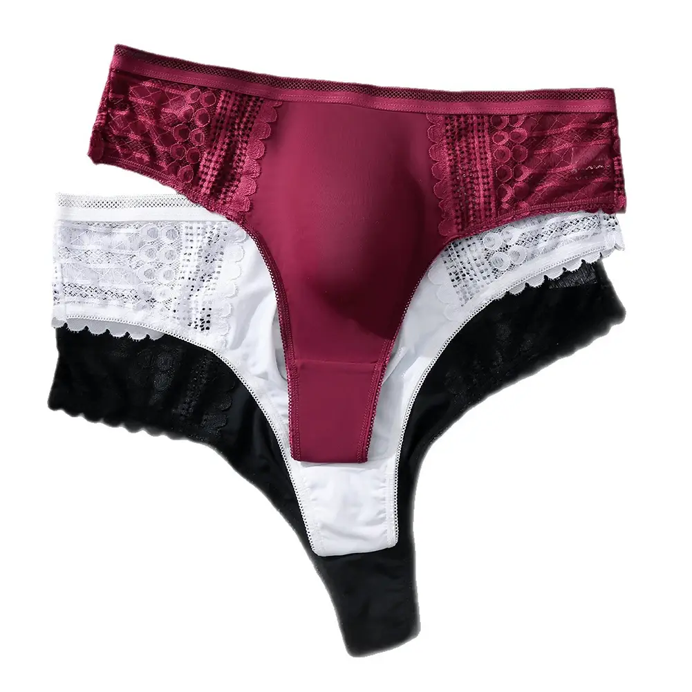1pc Men's Sexy Lace Briefs Seamless Ice Silk G-String Underwear 3D Bulge Pouch Solid Thong High Elastic Breathable Panties — image 2