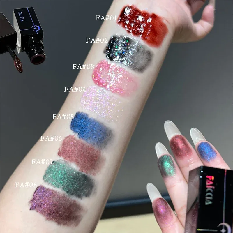 8 Colors Glitter Watery Lip Gloss Diamond Pearlescent Metallic Lipstick Lasting Moisturizing Non-Sticky Halloween Party Makeup