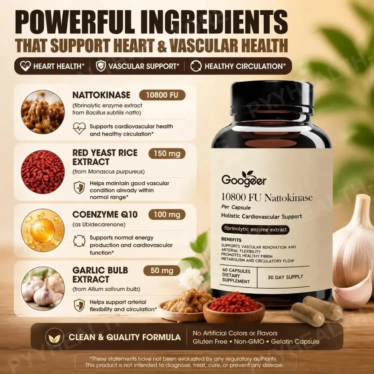 Googeer Advanced Enzyme CoQ10 Formula kapszula Clean Vegán Non GMO Napi Wellness Támogatás Kiegészítő 60 Kapszula Egyszerű használat — image 4