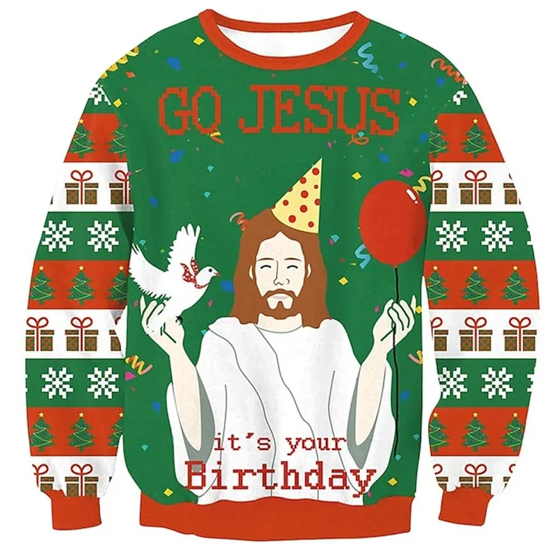 Funny Santa Claus Pattern Ugly Christmas Sweatshirt Men New 3d Printed Xmas Party Crew Neck Long Sleeve Women New Year Hoodies — image 3