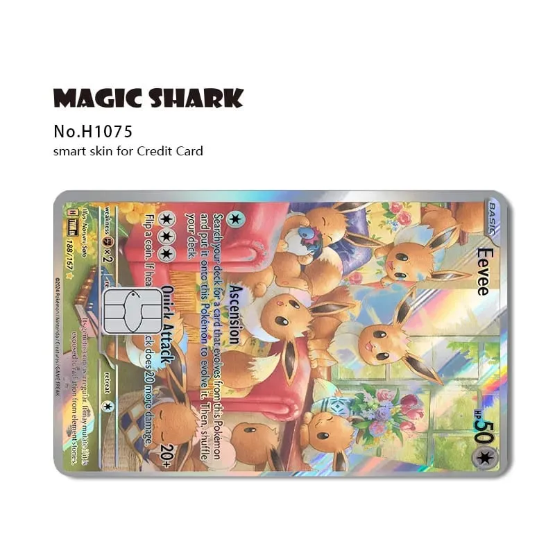 Magic Shark Mew Charizard EX Eevee Gengar Pikachu TCG כרטיס הולוגרפי לייזר מדבקה לסרטי עור לכרטיס אשראי בנקאי — image 13