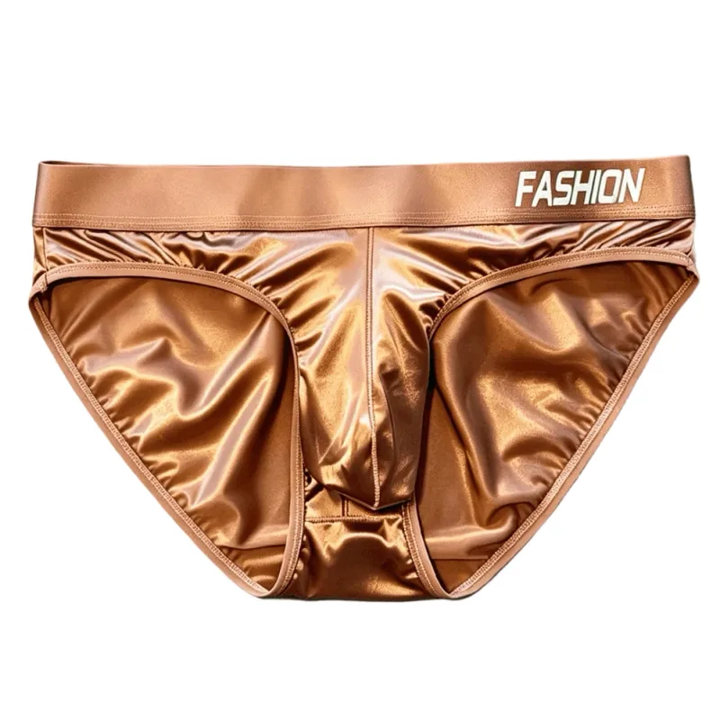 Men Glossy Satin-like Smooth Brief Ice-Silk Hip Wrap LargePouch Satin Silky Briefs Low Waist Gradient Letter Glossy Underwear — image 7