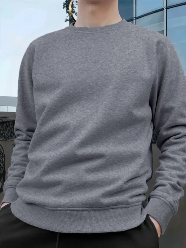 Men's Crew Neck Pullover Solid Color Large Sweatshirts Spring Autumn Outdoor Jogging Tops Men Casual Hoodies Streetwear — image 3