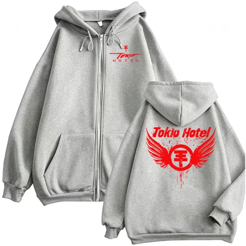 Tokio Hotel Band Music Arena Tour Zipper Hoodies Men's Hip Hop High Street Sweatshirts Jacket Coats Fashion Casual Zip Up Hoodie