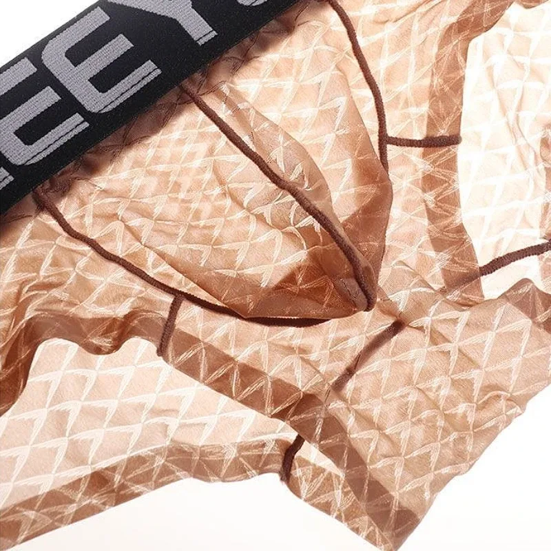 Sexy Men Underwear Ice Silk Rhombus Ultra-thin Transparent Soft Man Briefs Hip Lifting Breathable Elastic Mens Panties Low Waist — image 2