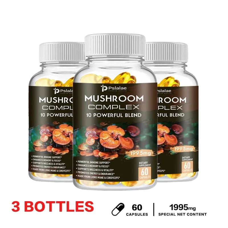 Κάψουλες με σύμπλεγμα μανιταριών - με Lions Mane Chaga Reishi Cordyceps - Υποστηρίζουν την εστίαση της μνήμης του ανοσοποιητικού συστήματος και ανακουφίζουν από το στρες