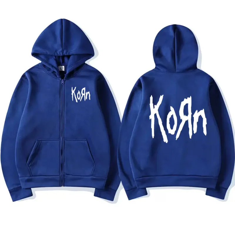 Korn rock band carta logotipo zíper hoodie masculino metal gótico vintage oversized zip up hoodies streetwear punk camisolas jaquetas — image 16