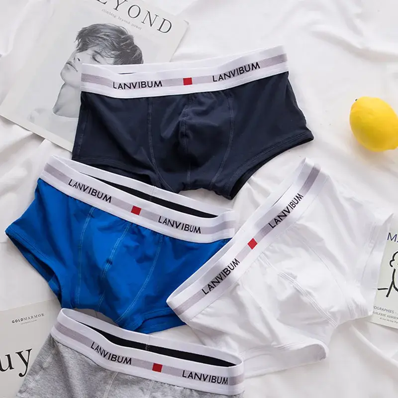 Roupa íntima masculina jovem em U levantada cintura baixa algodão quadrilátero calças cor sólida shorts masculinos grandes — image 11