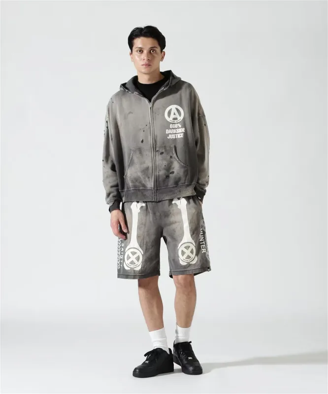 Mx6 × 26SS Zipper Retro Vintage New Letter Print Pocket Distressed Washed Cotton Hooded Sweatshirt Sweater Hoodies For Men — image 5