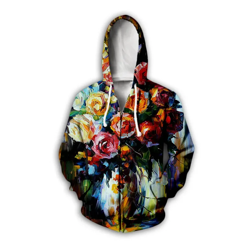 Flower Floral Pattern 3D Print Zipper Hoodies Men's Autumn Hooded Sweatshirts Oversized Streetwear Tracksuit Coat Man Clothing — image 5
