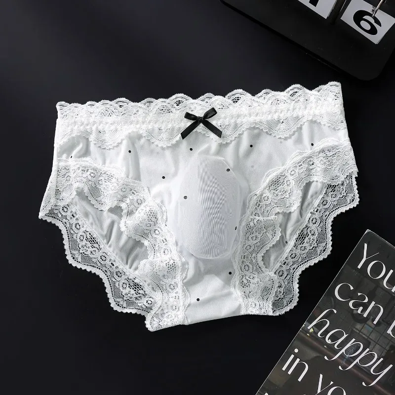 Men Sexy Lace Briefs Sweet Women Style Panties for Men Mid Waist Sheer Ice Silk Seamless Underwear Stretch U Convex Underpant — image 10