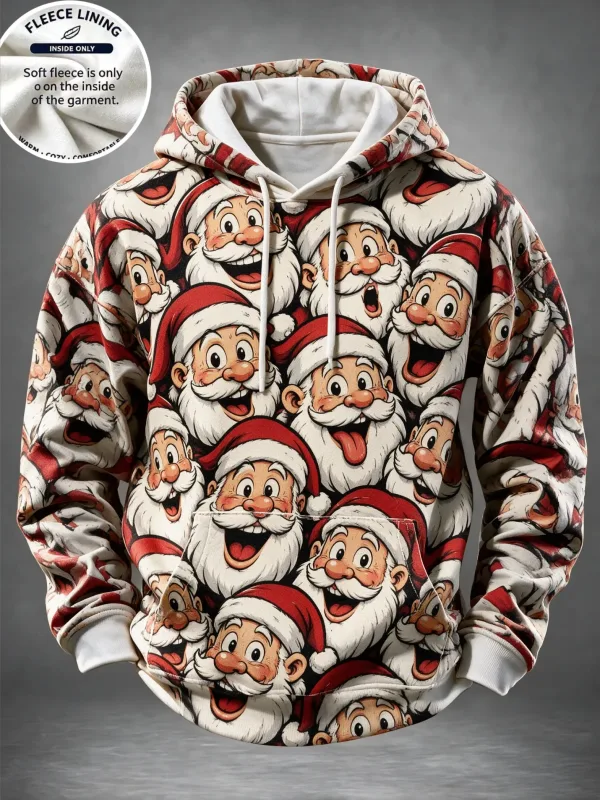 Men Fleece Lined Hoodie Angry Santa Chimney Print Pullover Hooded Sweatshirt Christmas Party Hoody — image 6