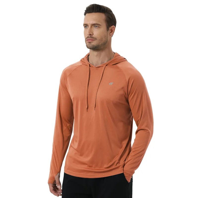 Camiseta masculina de verão com manga comprida UPF 50+ com capuz Rash Guard Camiseta de secagem rápida para esportes ao ar livre pulôver de corrida — image 4