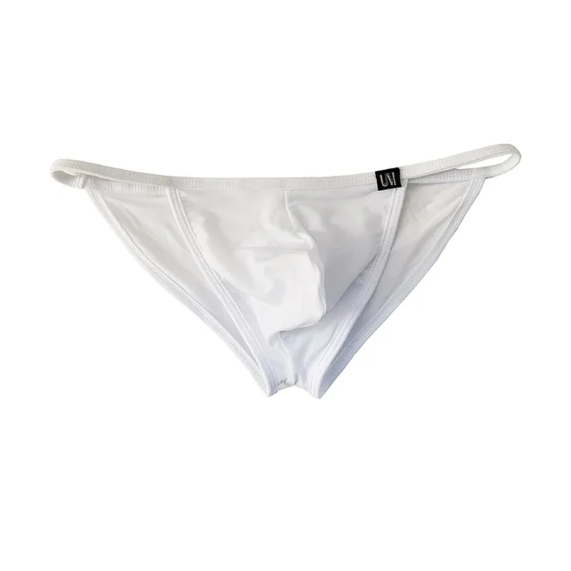 Cuecas sexy masculinas ultrafinas de seda gelo cuecas dupla divisão biquíni com buracos personalizado u-convexo design calcinha — image 13