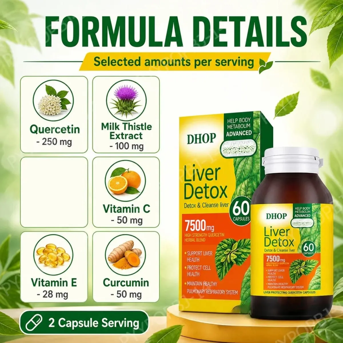 Milk Thistle Liver Health Capsules 60 Count with Vitamin C E Choline Curcumin- Supports Healthy Liver Function — image 5