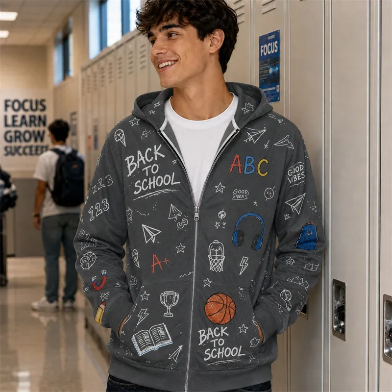 Zip Hoodie Men Back To School 3d Print A+ Graphic Basketball Book Pattern Hoodie New Y2k Gift Casual Street Hooded Sweatshirt — image 10