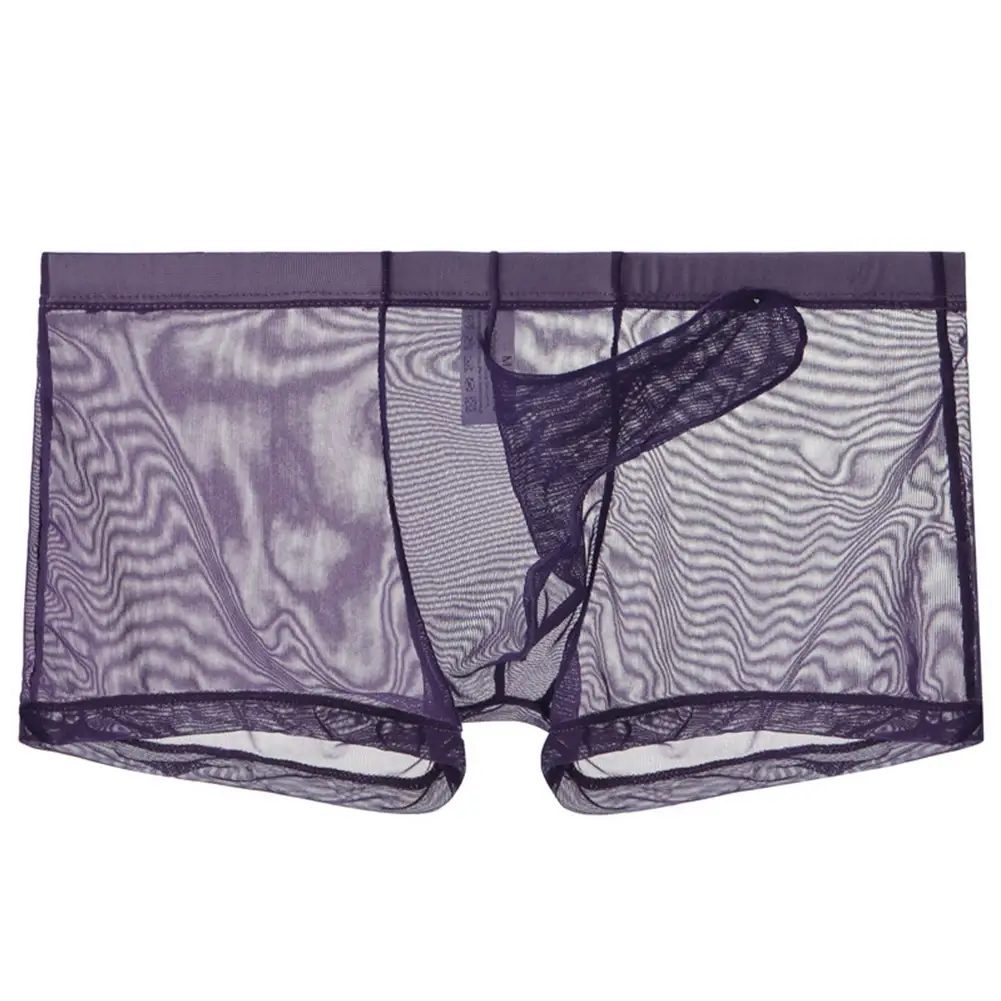 Sexy men malha transparente leve roupa interior ver através respirável boxer briefs calcinha separação bala masculino boxer calcinha