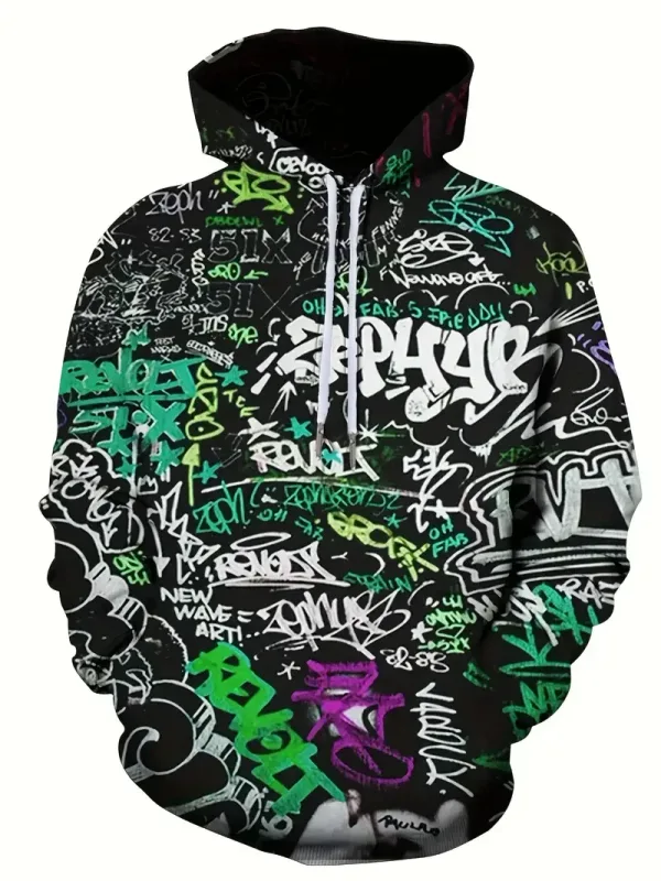 2024 novo masculino pintado graffiti fluxo impresso hoodie casual na moda manga longa esportes topo rua masculino padrão colorido hoodie