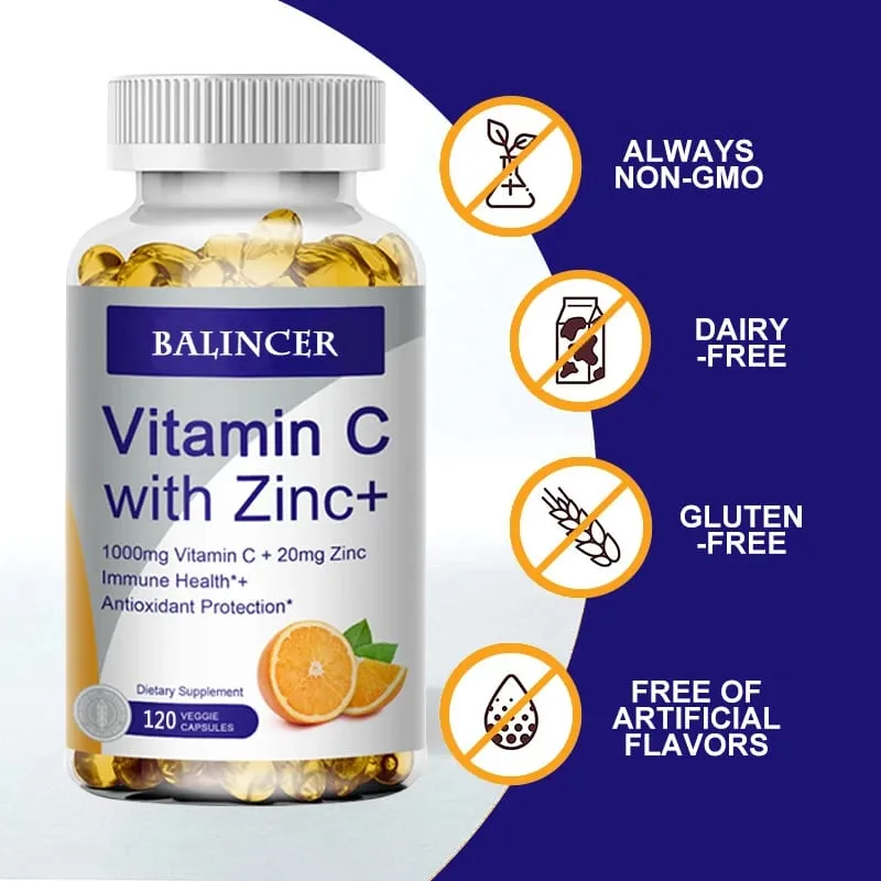 Vitamin C with Zinc Bioavailable Ascorbic Acid Zinc Oxide Non-GMO and Gluten-Free Supplement