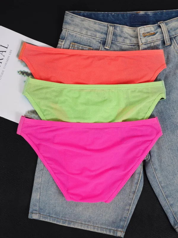 Men's Nylon Blend Mesh Breathable Briefs Horn Splice Letter Embossed Wide Elastic Waistband Fluorescent Color Sexy Underwear — image 7