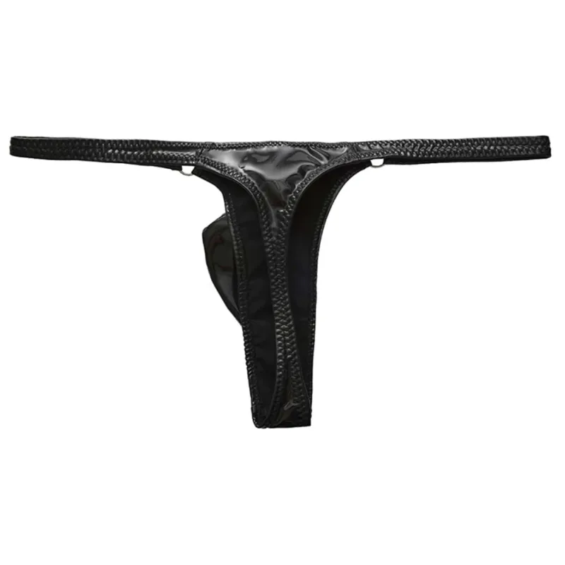 1st män glänsande läder midja med metallring G-strängar stringtrosor Gay Bulge påse Låg midja Stretchiga underkläder Rumpexponerande Sexig — image 2