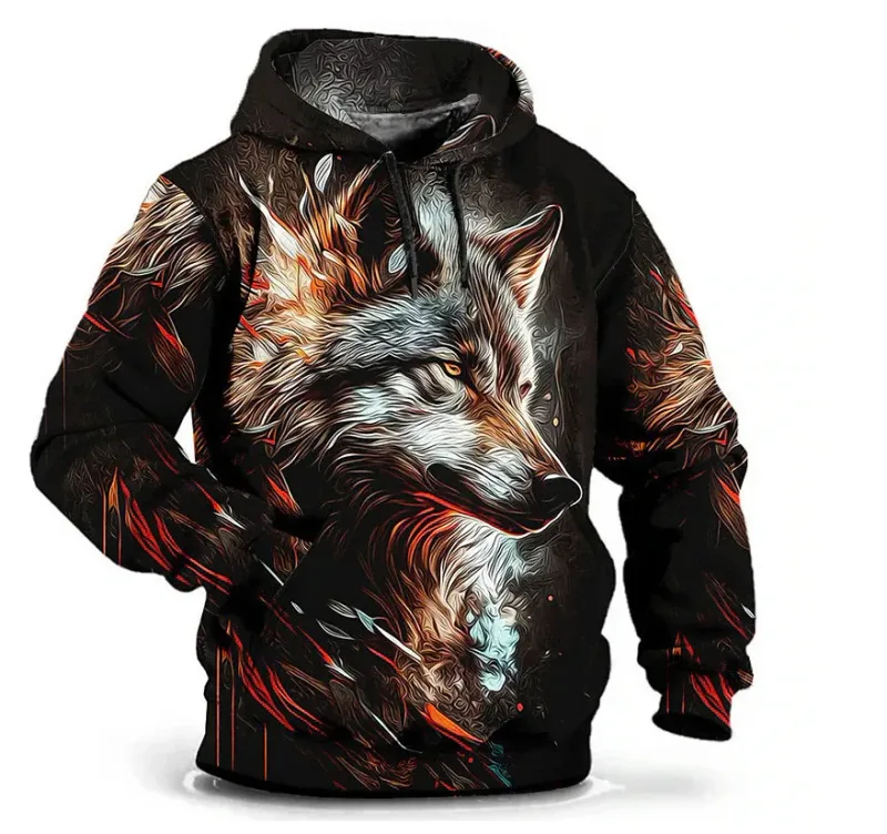 Mode Wolf Mönster Luvtröjor Herr Långärmade Street Hip Hop 3d Djurtryck Huvtröjor 6XL Plus Size Casual Hoodie — image 2