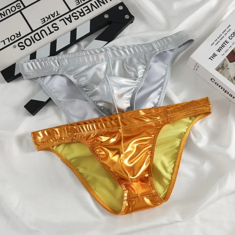 Metallic Shiny Briefs Men Low Rise High Stretch Slim Panties Laser Silver Gold U Convex Underpant Night Club Performance Knicker — image 1