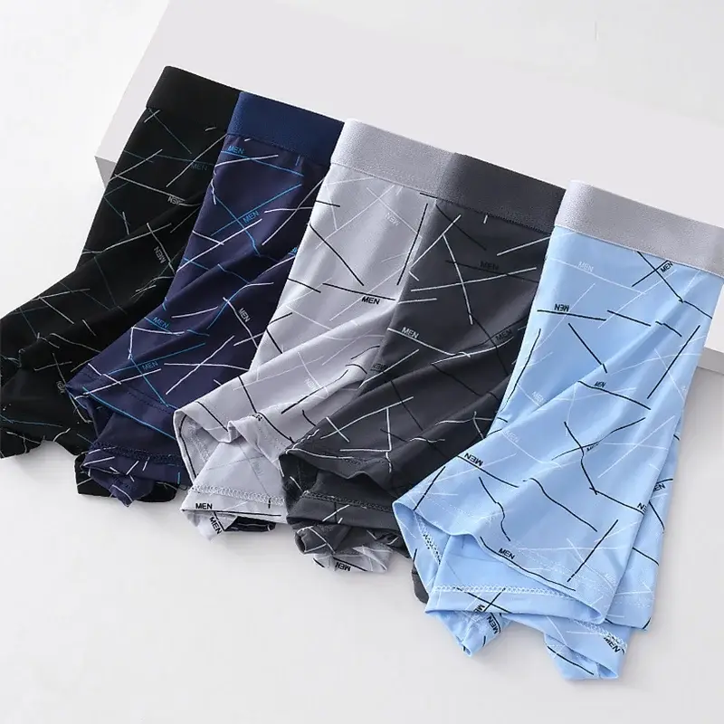 4pcs men's underwear, comfortable, soft and fashionable daily line print intimate boxer briefs, sporty and breathable boxers 3256811629132186 — image 1