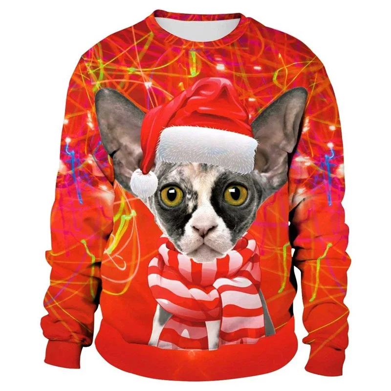 Funny 2026 Ugly Christmas Sweater For Men Women New Xmas Cat Dog Pattern Sweatshirt Festival Party Crew Neck Pullover Hoodies — image 8