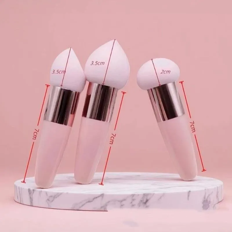(.) 3 pièces pinceaux de maquillage tête de champignon femmes fond de teint beauté éponge bouffée de poudre avec poignée outil cosmétique de forme lisse