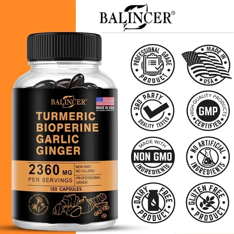 Kurkuma gyömbér-kiegészítő Piperine 2360 Mg Támogatja az emésztést és az immunrendszer egészségét javítja a gyulladást és elősegíti az ízületek egészségét — image 2