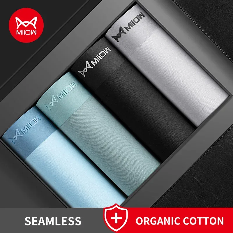 MiiOW 4Pcs Cotton Men's Panties Set Breathable Mesh Mens Underpants Graphene Antibacterial Underwear for Men Boxer Briefs L-5XL