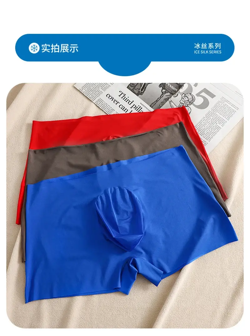3d bolsa de secagem rápida calcinha masculina boxers de seda gelo sem costura sexy roupa interior homme homem ultra-fino respirável boxer shorts — image 11