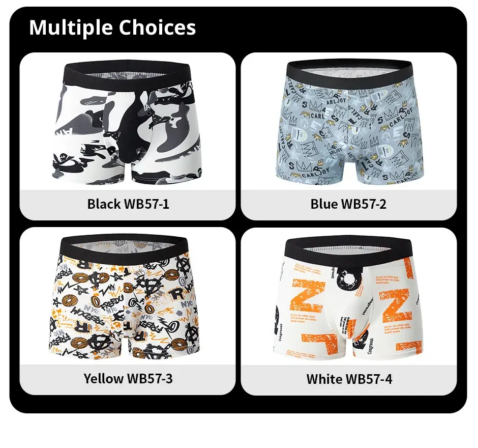 Cueca boxer com estampa de moda masculina de 4 peças, cueca boxer respirável para adolescentes, roupa íntima confortável plus size até 6XL. — image 10