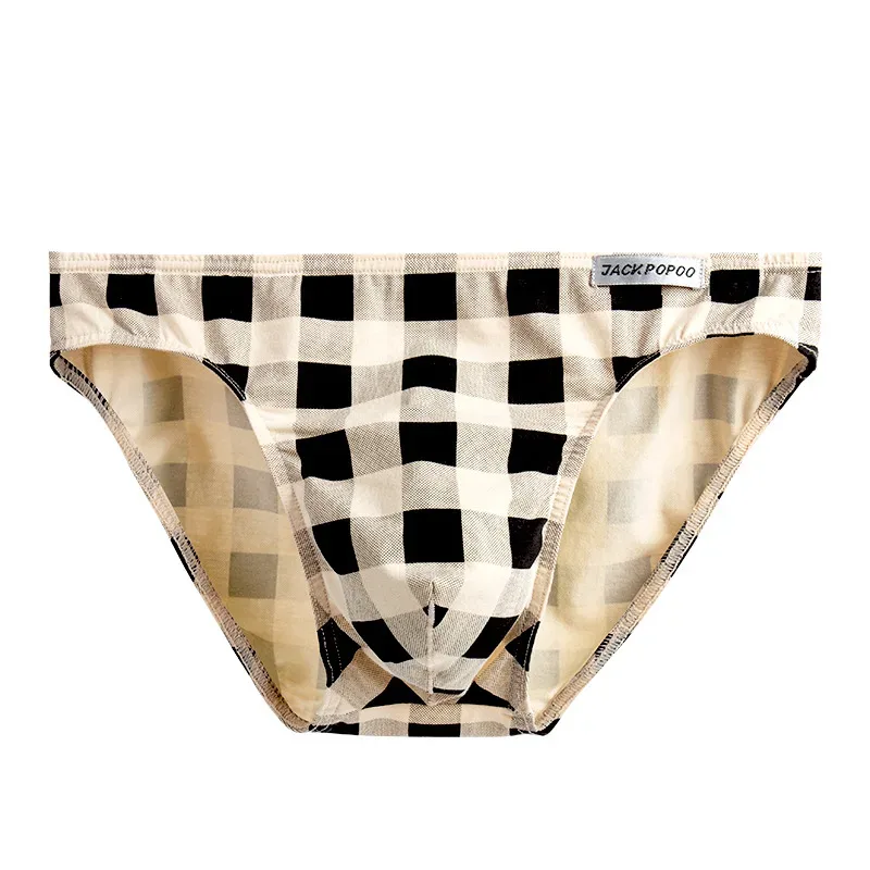 Mode Rutigt Underkläder Bomull Mjuk Elastisk Herrtrosa Andas Bekväma Ungdomkalsonger Herr Sexiga U Bulge Pouch Trosor