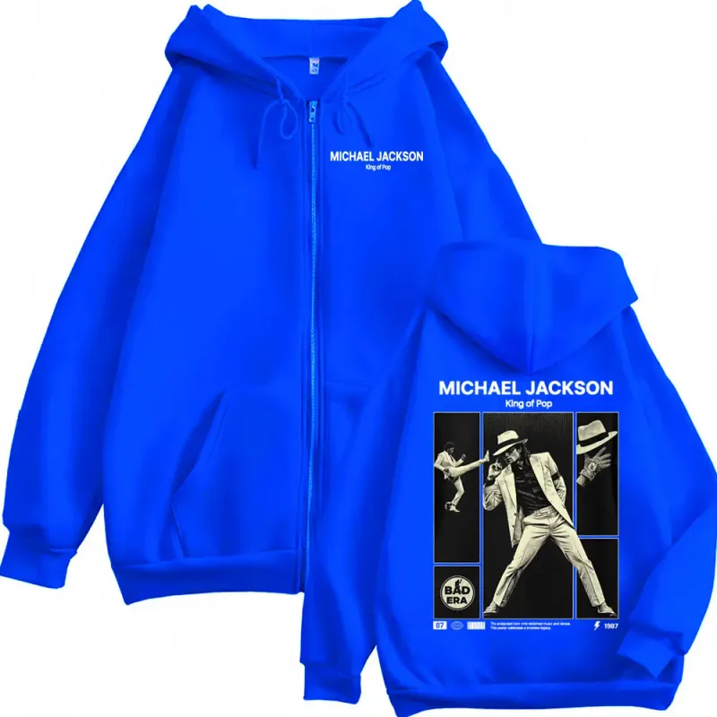 Michael jackson rei do pop zip up hoodies roupas masculinas clássico vintage jaqueta moletom harajuku velo zíper casacos com capuz — image 5