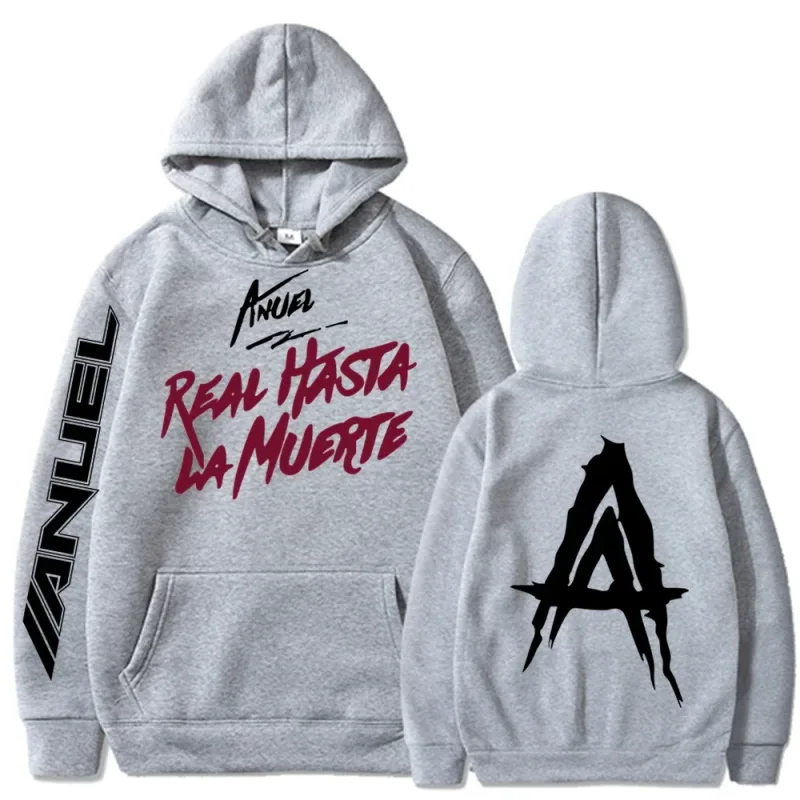 Outono velo moletom com capuz masculino anuel aa real hasta la muerte impressão moletom streetwear rapper solto pulôver casual com capuz topos — image 3