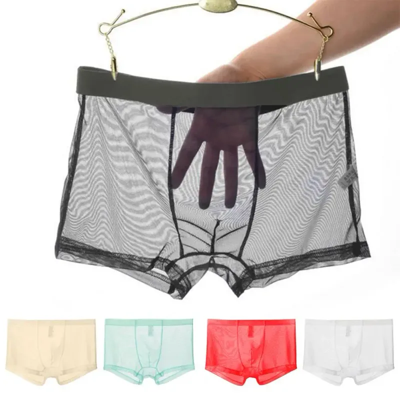 Genomskinliga boxershorts för män genomskinlig manliga kalsonger Sexiga Mesh Låg midja Is Silke Tunn Kylning Herr Trosor Herr Underkläder — image 1