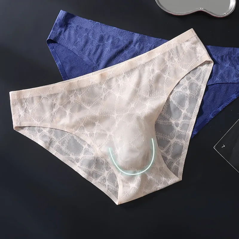 Letter Lace Transparent Men's Underwear Thin Mesh Hollow Out Sexy Male Briefs Medium Low Waist Sexy Triangle Shorts — image 7