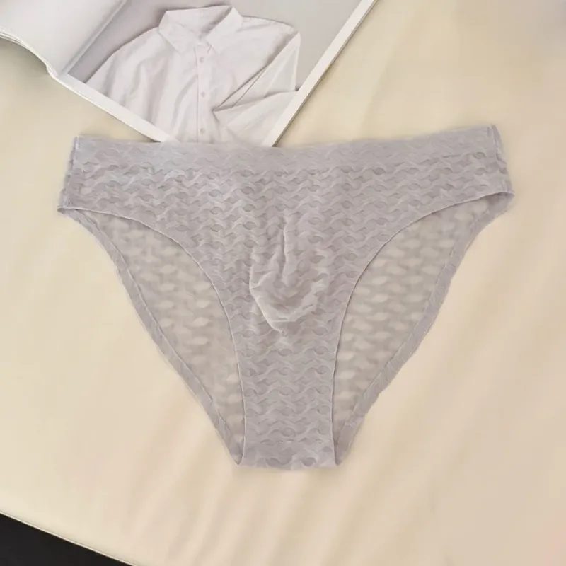 Panties Mesh Thin Men's Underwear Transparent Low Waist Ice Silk Underpants Bubble U Convex Pouch Men Triangle Briefs Male — image 4