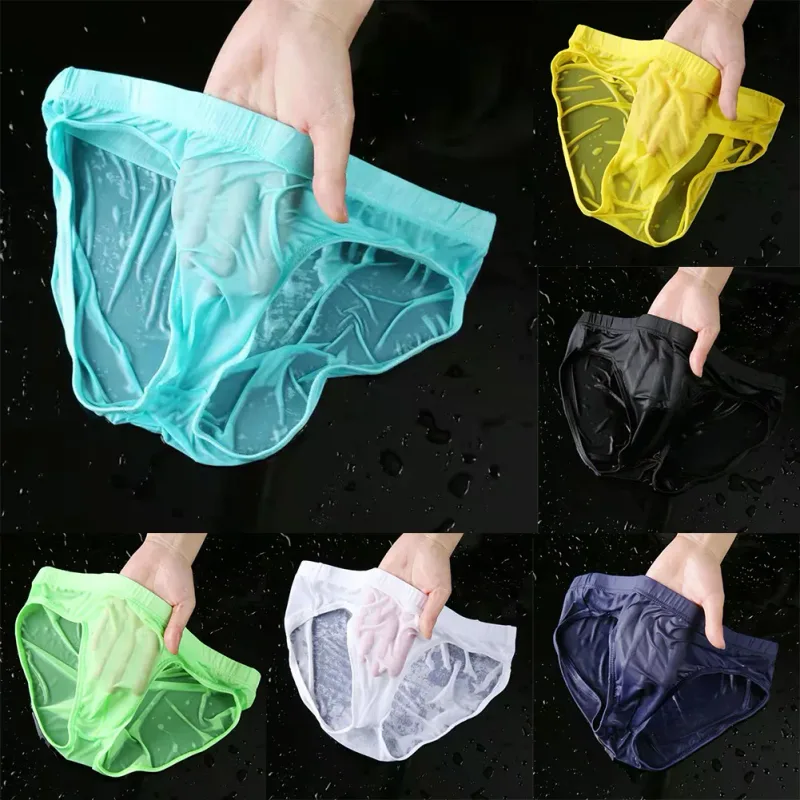 Panlalaking Sexy Sheer Ice Silk Briefs na Kasuotang Panloob na Quick-Dry U Convex Pouch Breathable Low-Waist Underpants Summer Cooling — image 8