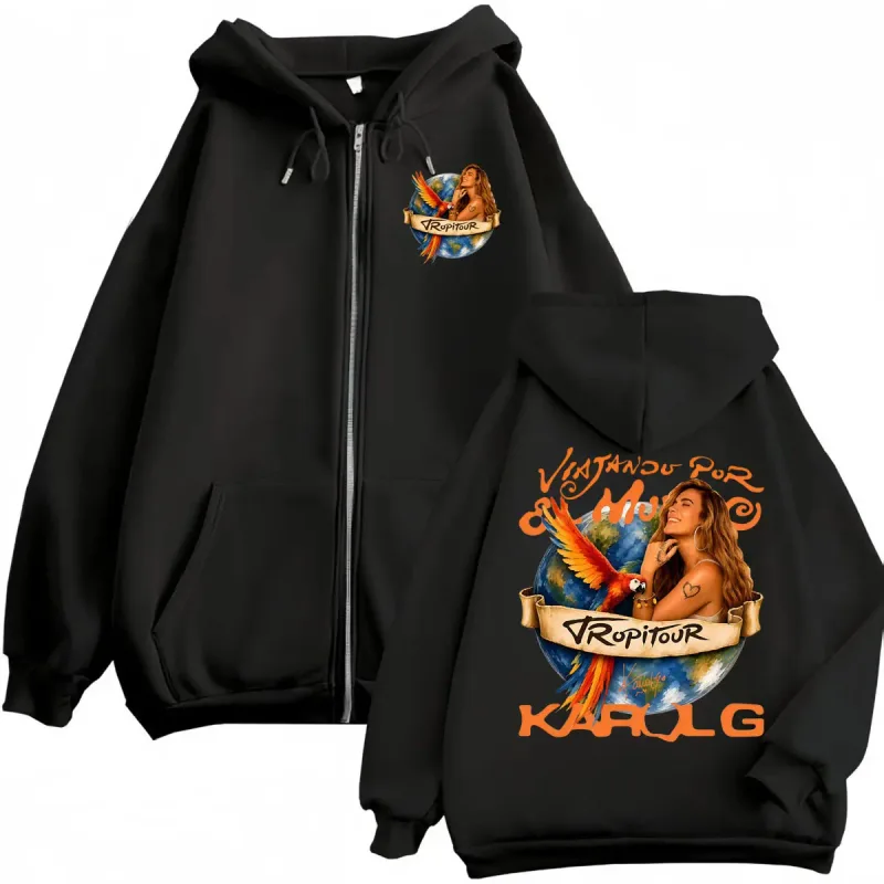 Karol G Tropicoqueta Tour 2026 Graphic Zipper Hoodie High Street Fashion Trend Zip Up Pullovers Unisex Casual Loose Sweatshirts — image 1