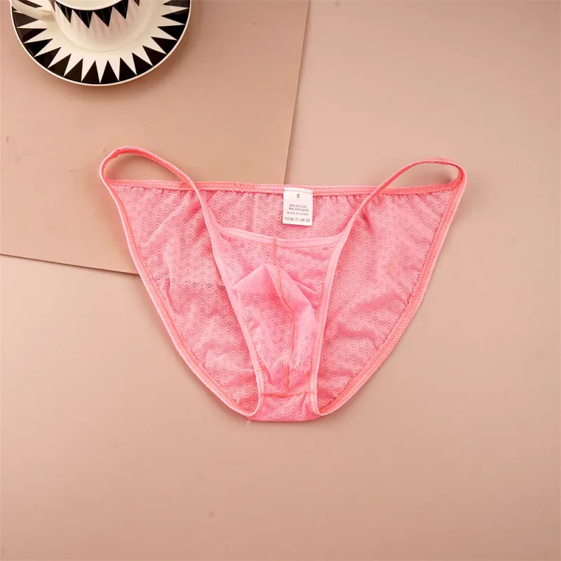 Mesh Nylon Pink Underwear for Men Solid Color Breathable Summer Cool Male Bulge Pouch Briefs Ultra Thin Sexy Plus Size Panties — image 5