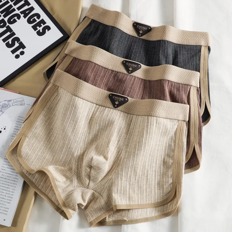 3 unidades/pacote 100% algodão sólido listrado calcinha masculina para 40-100kg malha respirável virilha cuecas boxers de cintura alta elástica — image 19