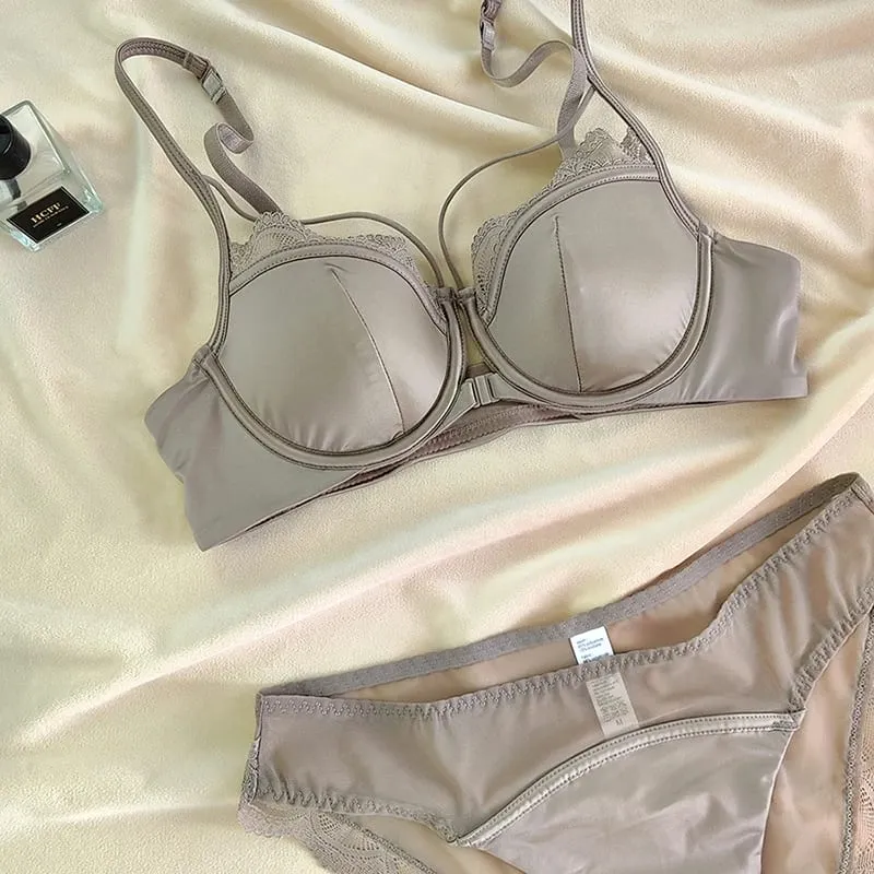 Francia elülső csat vékony csésze bralette szexi üreges női fehérnemű szett kiváló minőségű csipke Push Up melltartók légáteresztő komfort fehérnemű — image 8