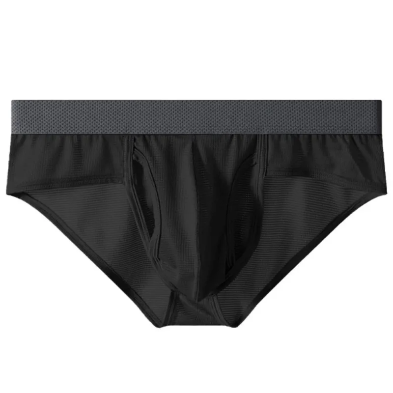 Thin Underpants Summer Thin Briefs Men Side Opening Breathable Men Ice Silk Panties Splicing Lingerie Seamless Underwear Men