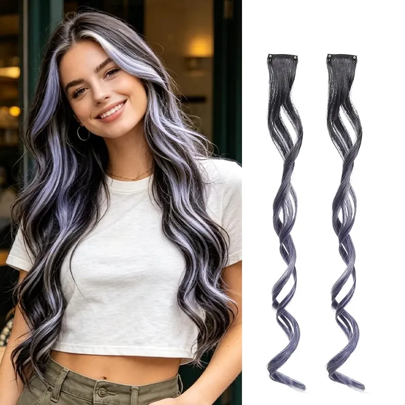 Gradient Wave Clip - in Hair Extensions 2 τμχ Χρώμα συνθετικών ινών - Blocked Tassel Ear - Side Dyeing for Daily Party Cosplay — image 11