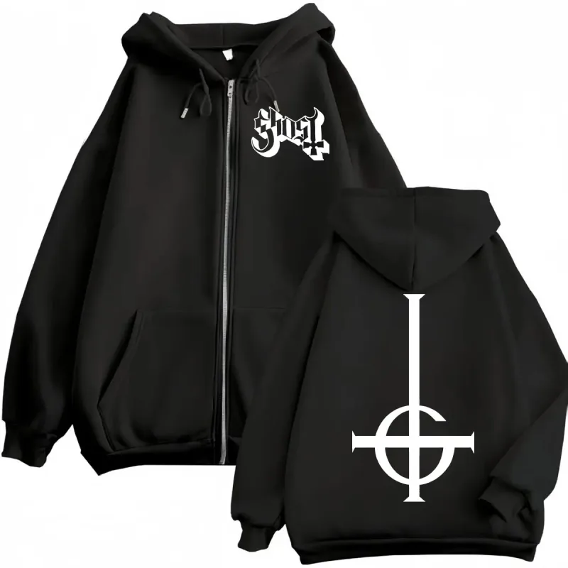 Hot Rea Ghost Rock Band Logotyp Dragkedja Hoodie Herr Dam Högkvalitativ Mode Zip Up Sweatshirts Casual Lös Fleece Pullovers — image 1