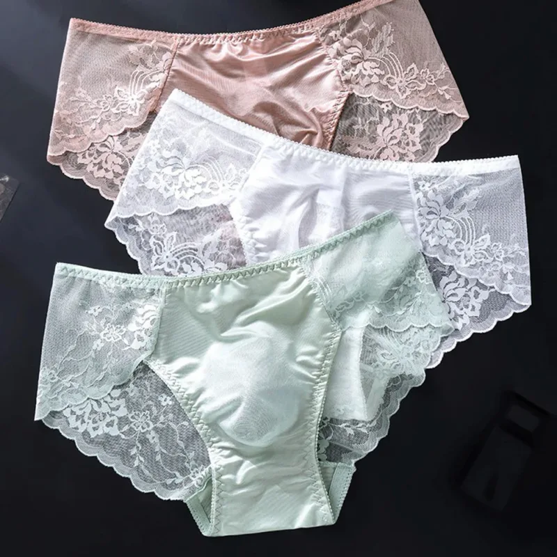 Cuecas masculinas de renda sem costura cuecas de seda gelada 3D bolsa com protuberância calcinha gay de cintura baixa — image 5